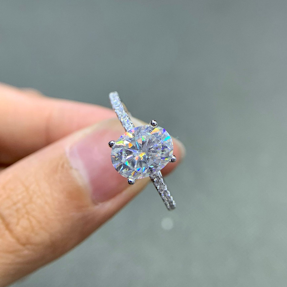 1.0/2.0/3.0/4.0 Ct Oval Hidden Halo Moissanite  Sterling Silvert Engagement Ring