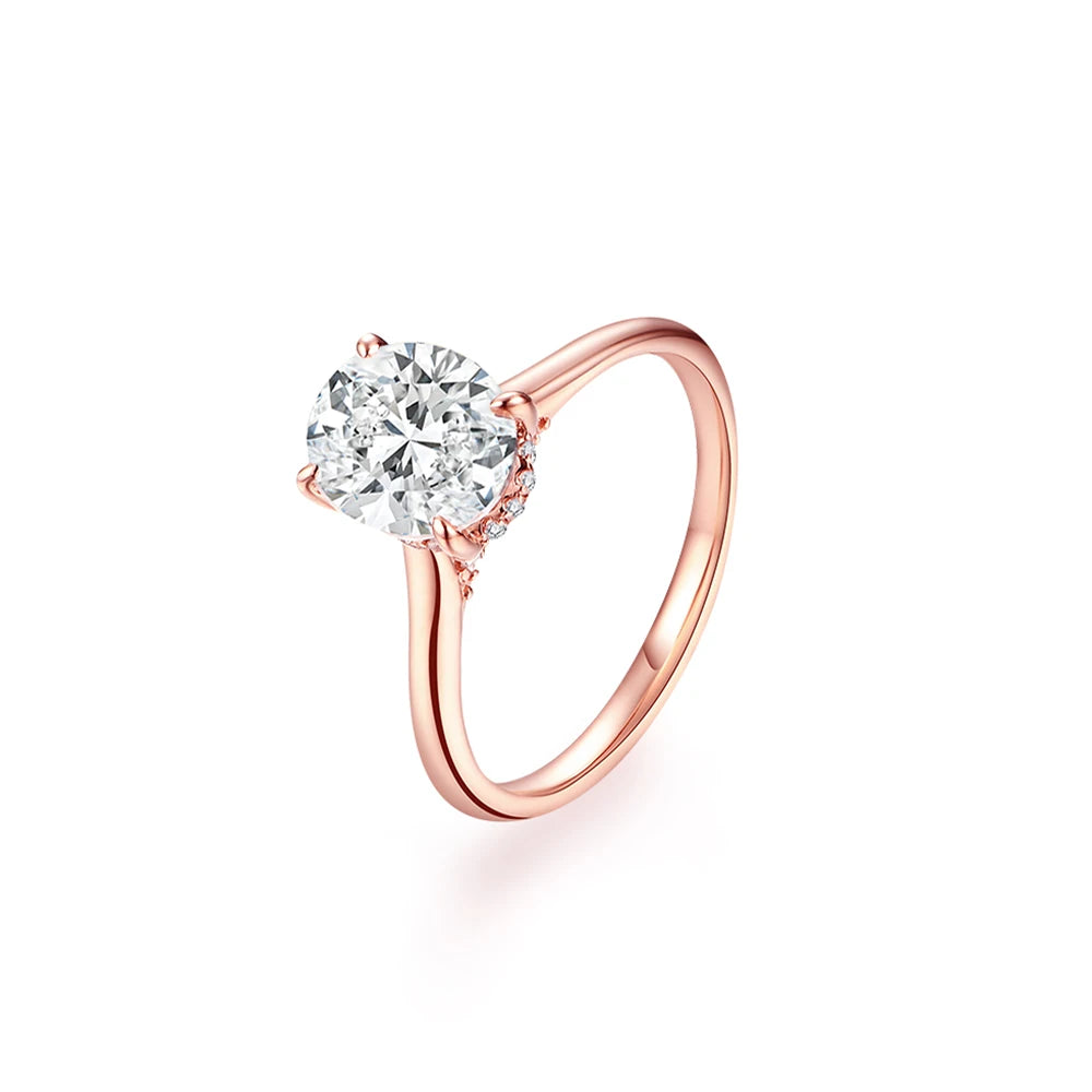 2CT Oval Solitaries Moissanite Ring 14K Gold vermeil