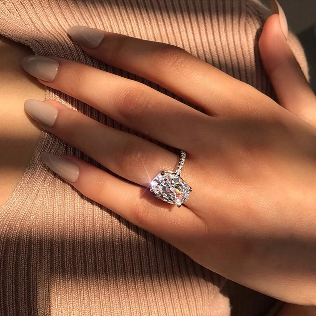 1.0/2.0/3.0/4.0 Ct Oval Hidden Halo Moissanite  Sterling Silvert Engagement Ring