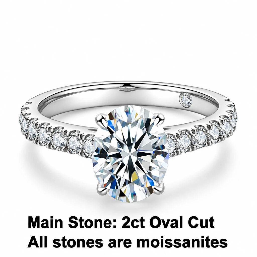 Classic 2 Ct Oval Moissanite Hidden Halo Engagement Ring