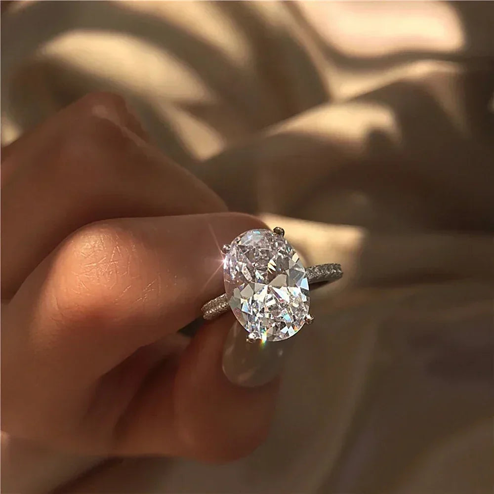 1.0/2.0/3.0/4.0 Ct Oval Hidden Halo Moissanite  Sterling Silvert Engagement Ring