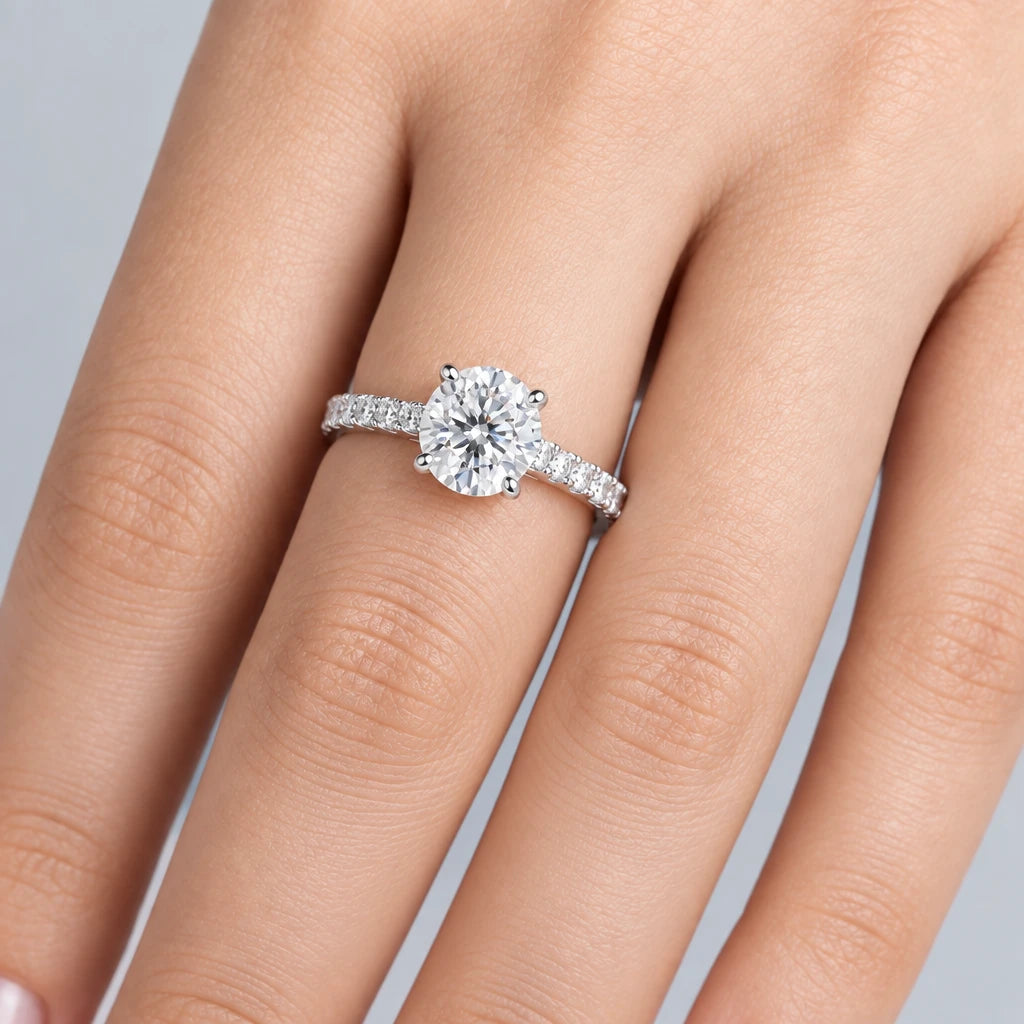 Classic 2 Ct Oval Moissanite Hidden Halo Engagement Ring