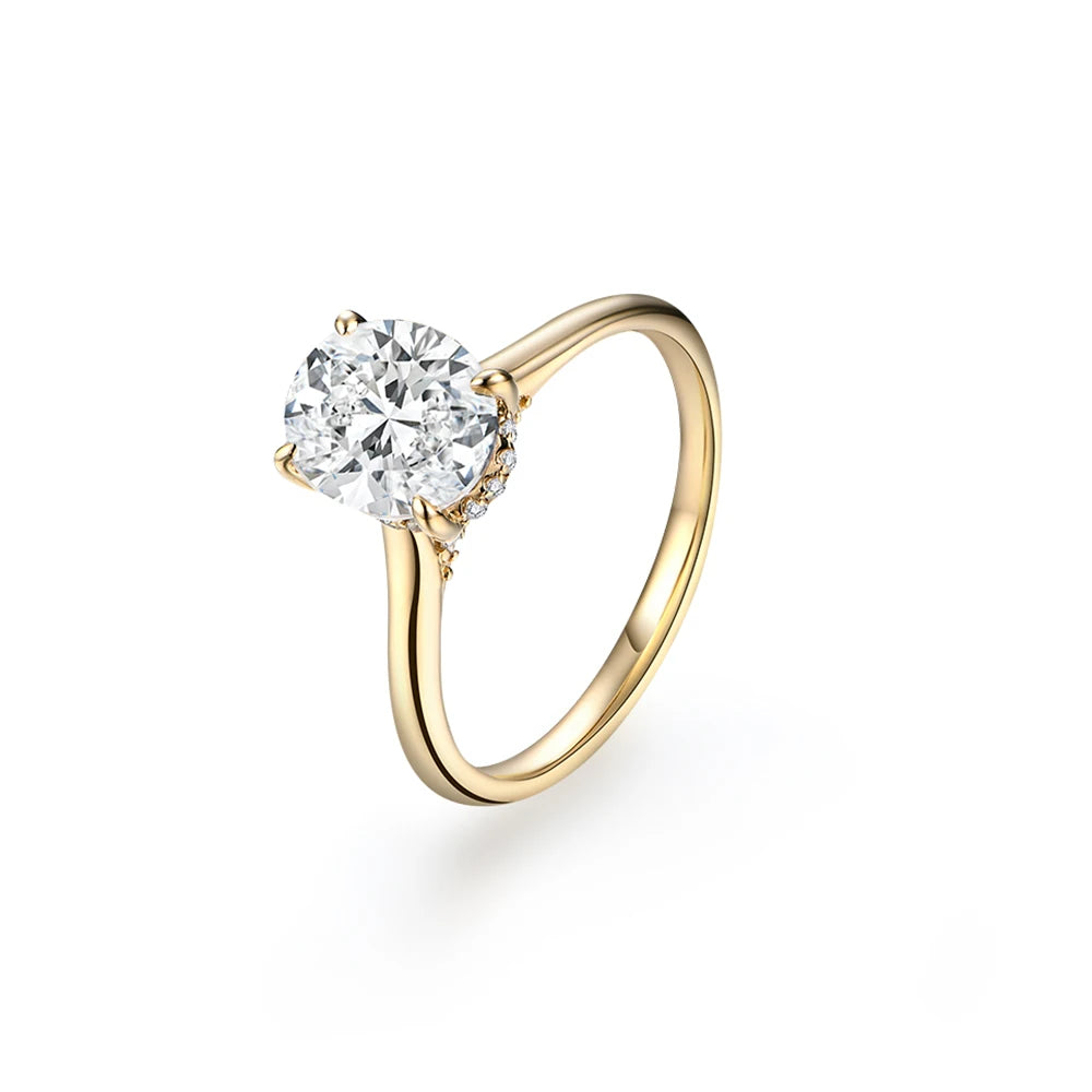 2CT Oval Solitaries Moissanite Ring 14K Gold vermeil