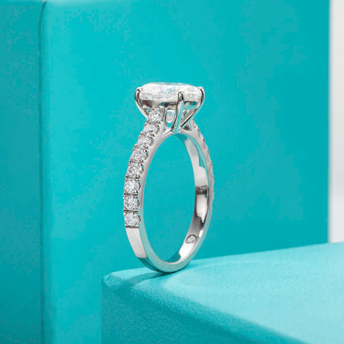 Classic 2 Ct Oval Moissanite Hidden Halo Engagement Ring