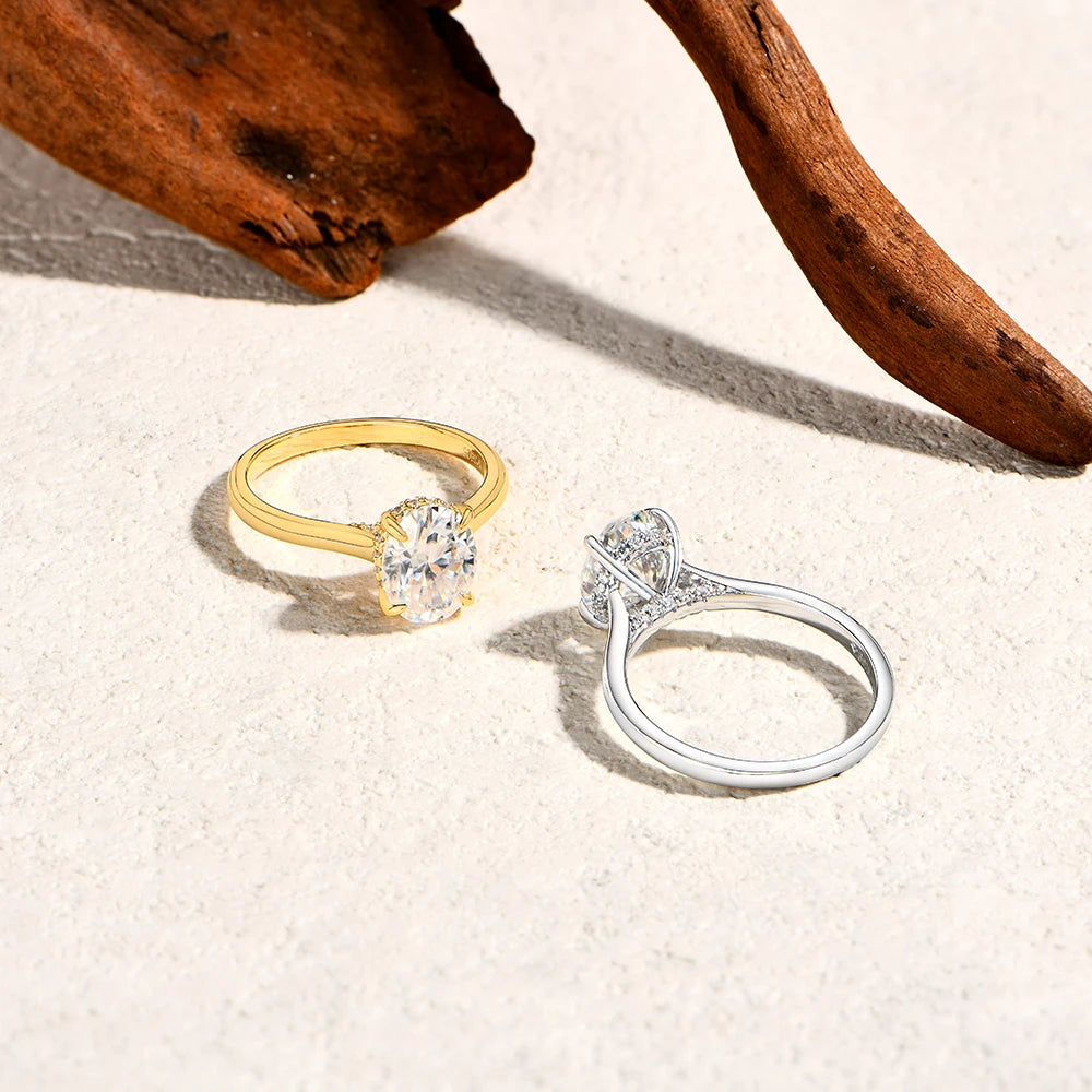 2CT Oval Solitaries Moissanite Ring 14K Gold vermeil