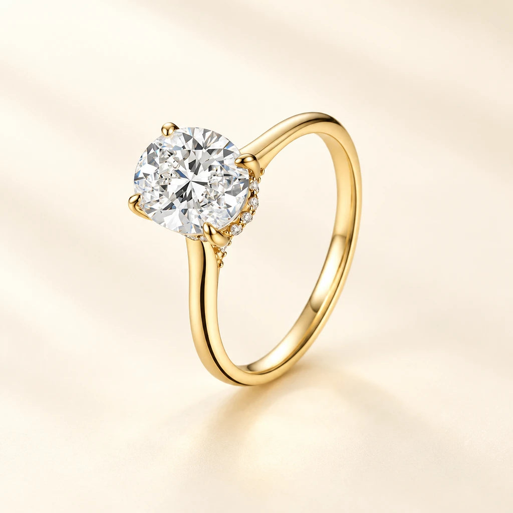 2CT Oval Solitaries Moissanite Ring 14K Gold vermeil