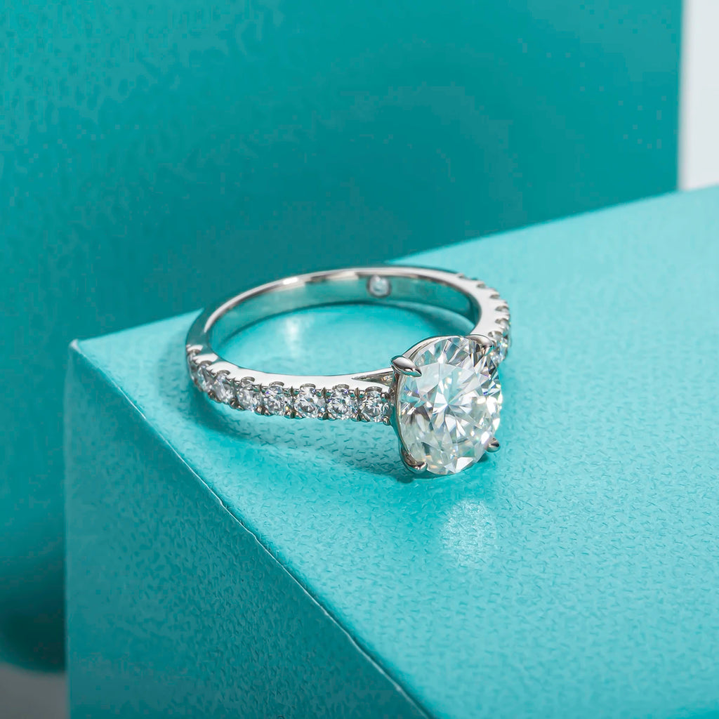 Classic 2 Ct Oval Moissanite Hidden Halo Engagement Ring