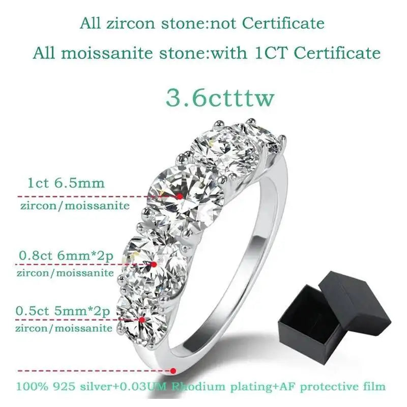 Classic Five Round Cut Moissanite Engagement Ring in Sterling Silver