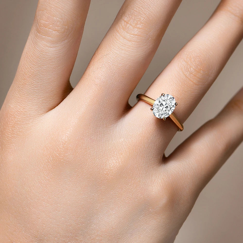 2CT Oval Solitaries Moissanite Ring 14K Gold vermeil
