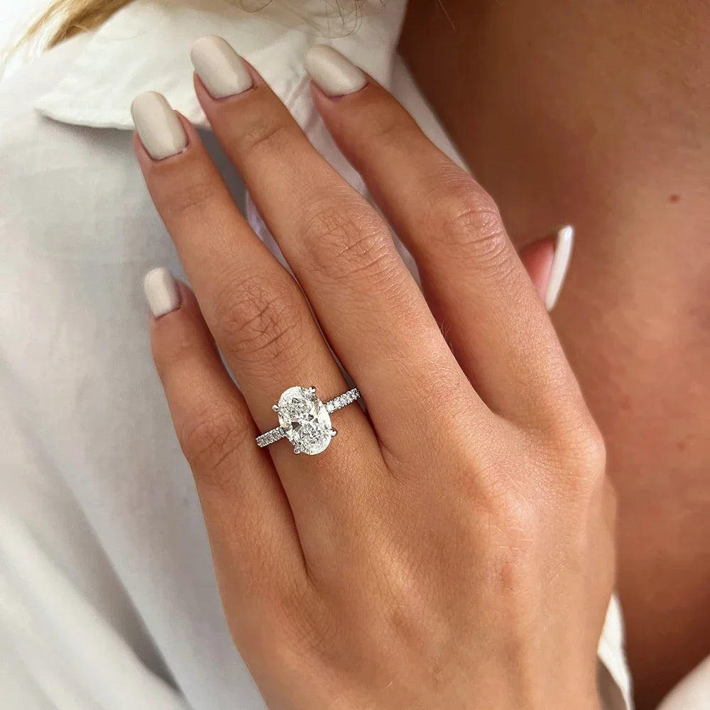 1.0/2.0/3.0/4.0 Ct Oval Hidden Halo Moissanite  Sterling Silvert Engagement Ring