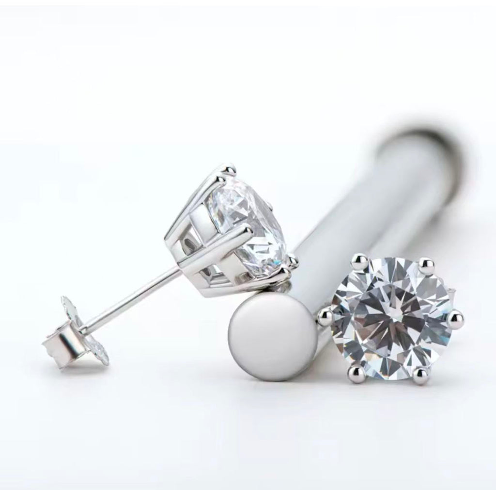 The Clara Round Cut Moissanite Stud Earrings