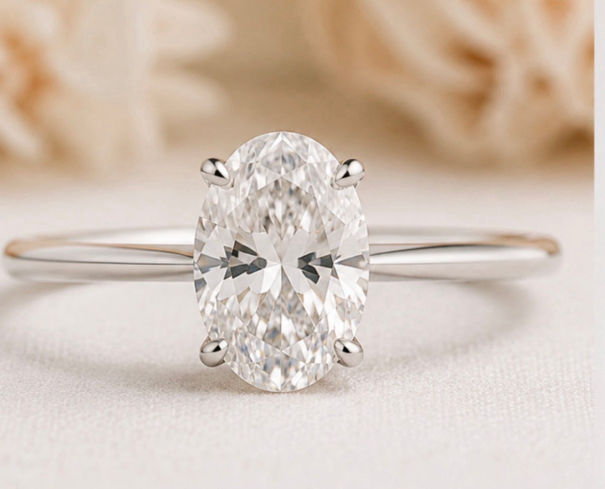 1.0ct/1.5ct/2.0ct Oval Solitaries Moissanite Sterling Silver Everyday Ring