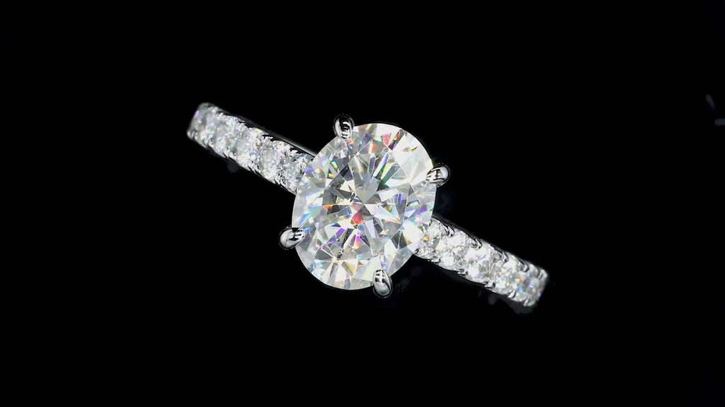 Classic 2 Ct Oval Moissanite Hidden Halo Engagement Ring