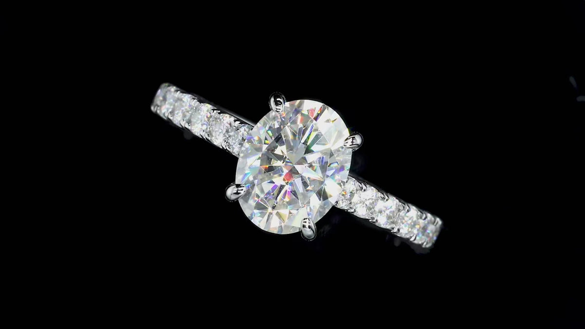 Classic 2 Ct Oval Moissanite Hidden Halo Engagement Ring